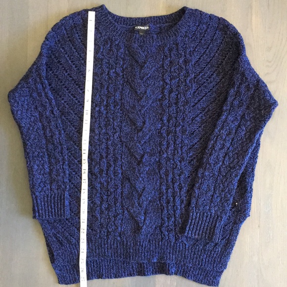 Express Blue & Black Open Weave Cable Knit Hi-lo Hem Pullover Sweater, sz Medium - Picture 11 of 13